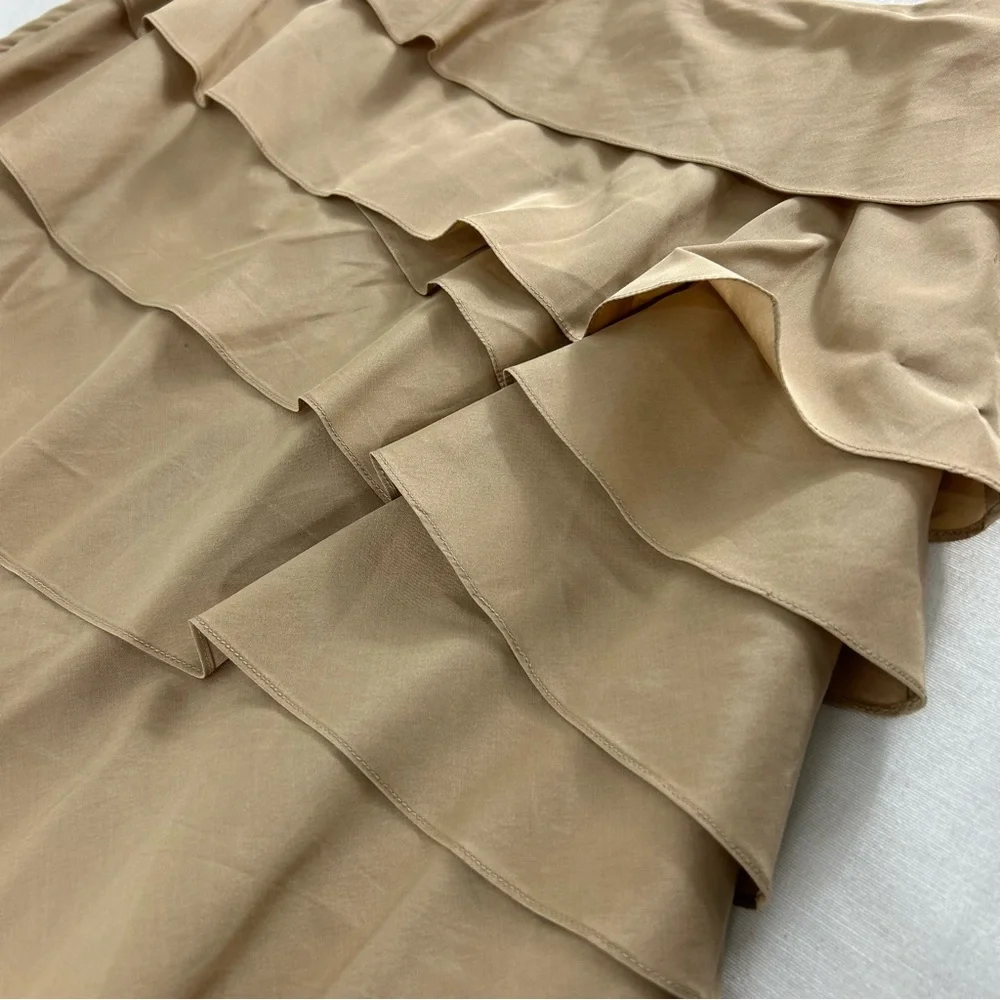 Ralph Lauren Black Label Silk Ruffle Skirt‎ Gold Beige Silk Lined Women’s 6 EUC